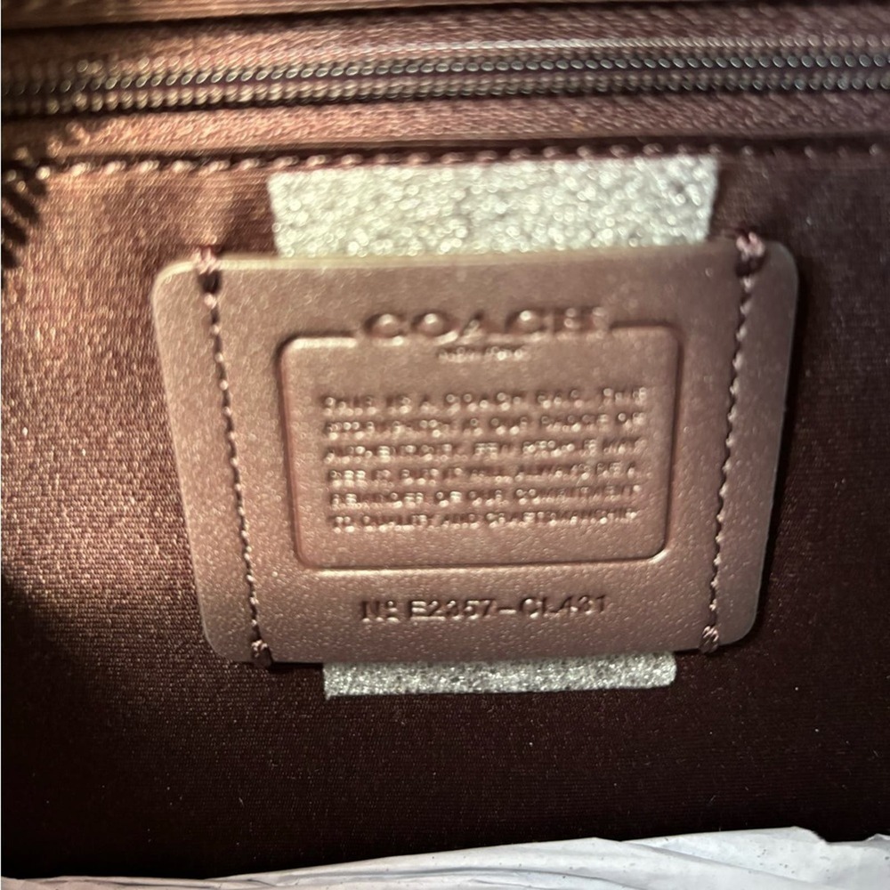 NWT Coach Rowan Satchel With Rose Print/ Refined Pebble Leather/Purple - Picture 9 of 10